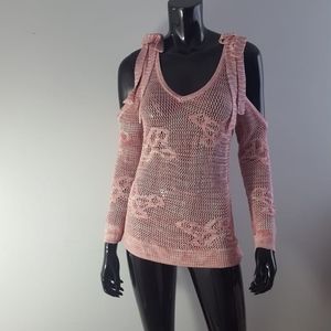 INC Shoulderless Eyelettes Pink Stylish Top Size S (J)